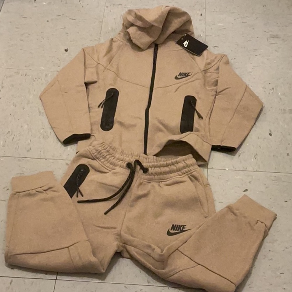 Kids Nike Tan Hoodie Tracksuit